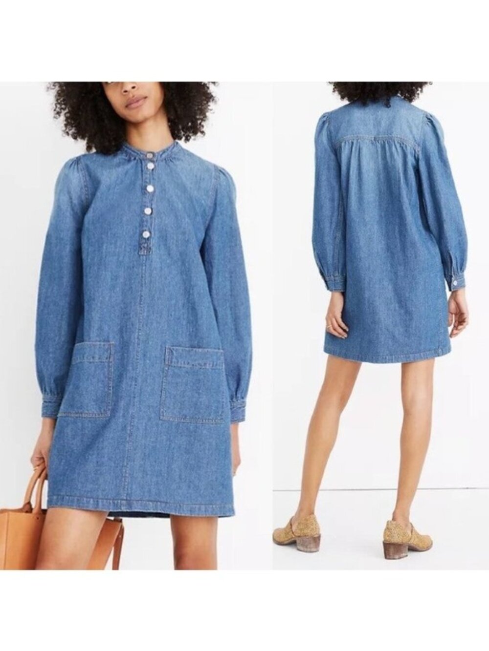 Women's Madewell Denim Patch-Pocket Popover Shirtdress Sz XS